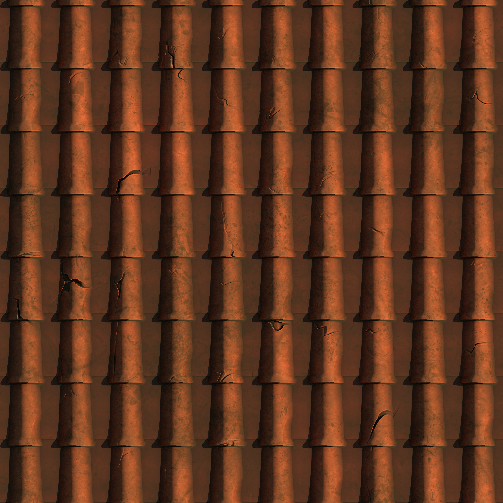 Stylized ceramic brown dirty roof tiles