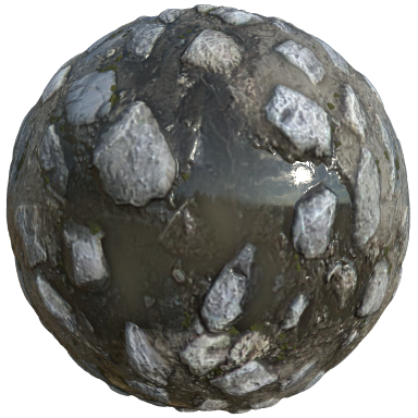 Cobblestone with moss and puddles material ball